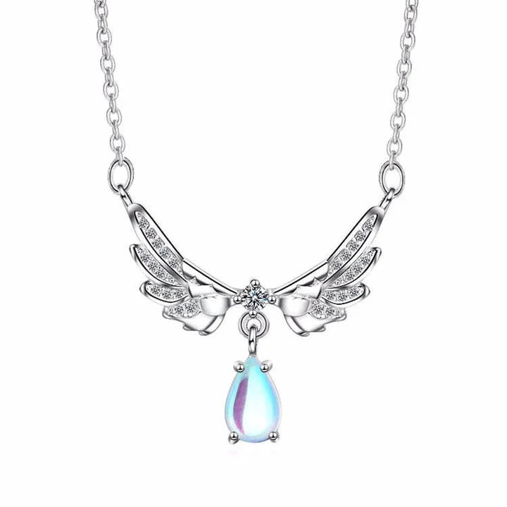 925 Silver Angel Wings Guardian Real Moonstone Necklace