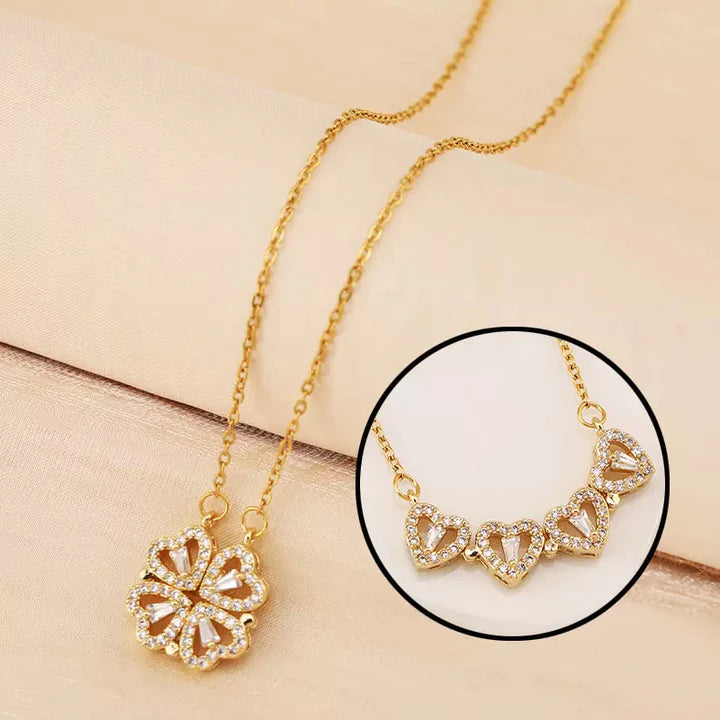 Sparkling Heart Link Necklace – Gold-Plated Elegance