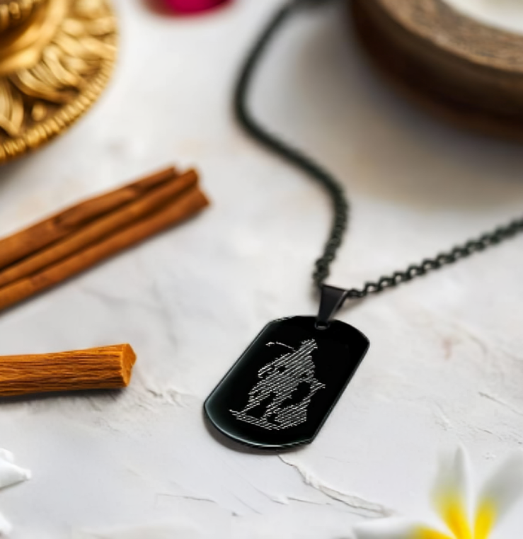 Divine Hanuman Engraved Black Pendant