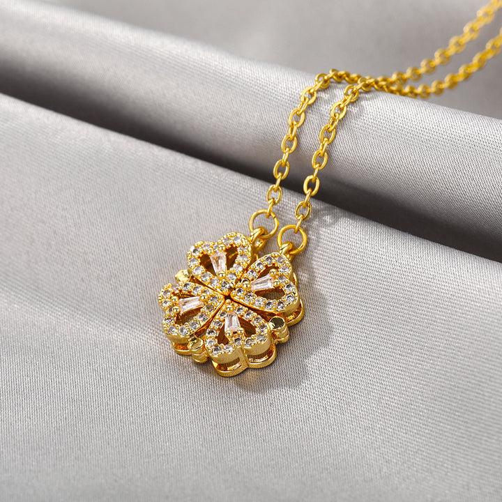 Sparkling Heart Link Necklace – Gold-Plated Elegance