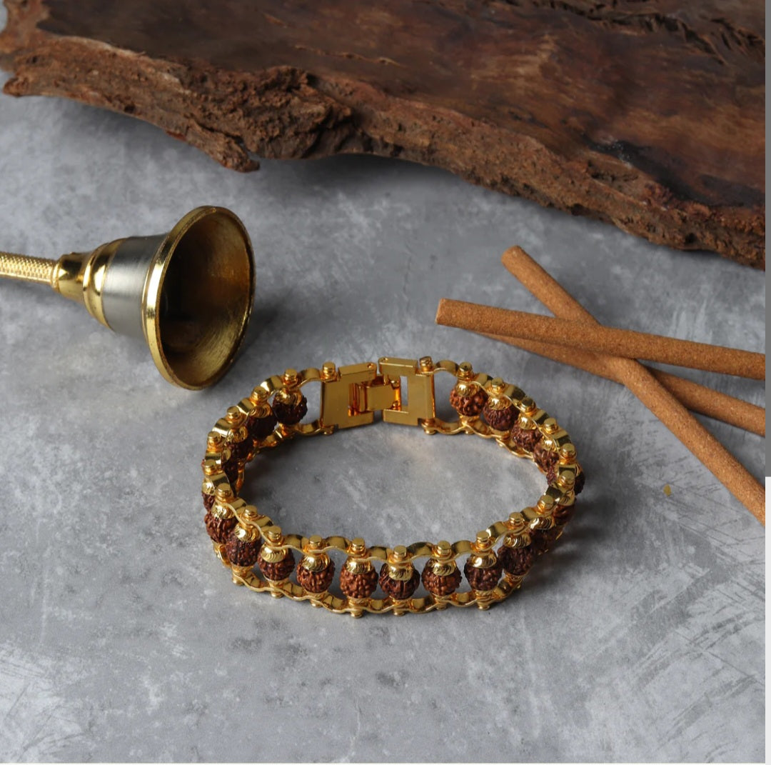 Premium Rudraksha & Gold Chain Bracelet