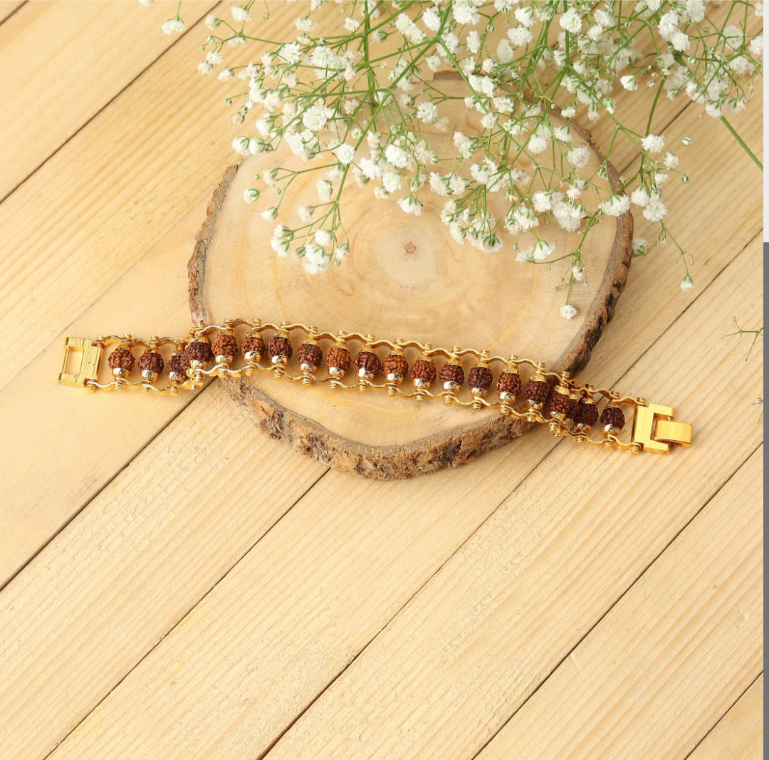 Premium Rudraksha & Gold Chain Bracelet