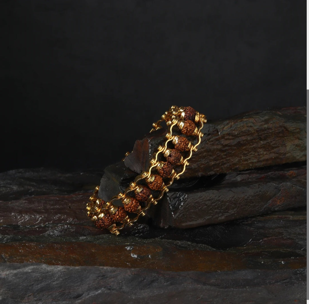 Premium Rudraksha & Gold Chain Bracelet