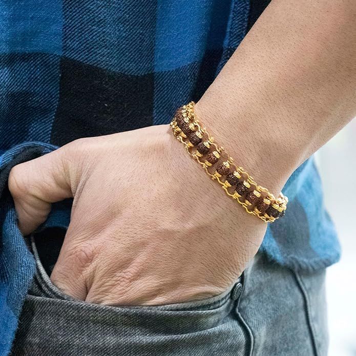 Premium Rudraksha & Gold Chain Bracelet